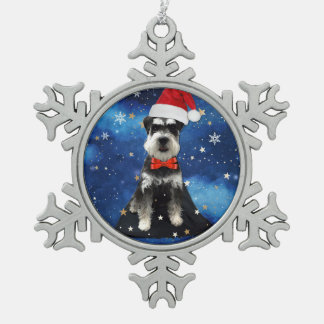 Christmas Schnauzer Snowflake Pewter Christmas Ornament