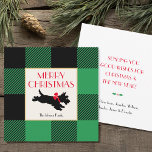 Christmas Scottie Dog Buffalo Plaid Green Flat Card<br><div class="desc">Vintage style Christmas notecard featuring a festive scottie dog illustration,  and a traditional Buffalo Plaid check pattern in green and black. The text on the front and back can be customized.</div>
