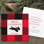 Christmas Scottie Dog Buffalo Plaid Red Flat Card<br><div class="desc">Vintage style Christmas notecard featuring a festive scottie dog illustration,  and a traditional Buffalo Plaid check pattern in red and black. The text on the front and back can be customized.</div>