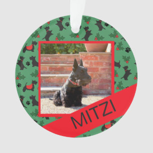 Christmas Scottie Dog Holiday Photo Ornament