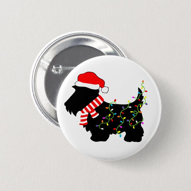 Christmas Scottie Dog With Lights 2 Inch Round Button (Front & Back)