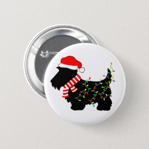 Christmas Scottie Dog With Lights 2 Inch Round Button