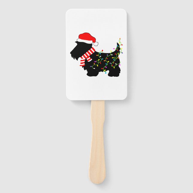 Christmas Scottie Dog With Lights  Hand Fan (Front)