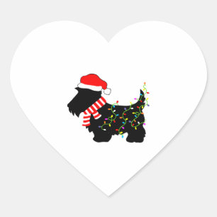 Christmas Scottie Dog With Lights Heart Sticker