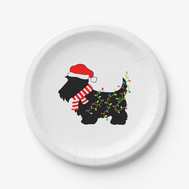 Christmas Scottie Dog With Lights  Paper Plate (Front)