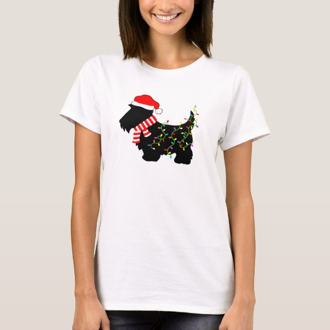 Christmas Scottie Dog With Lights T-Shirt (Front)