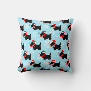 Christmas Scottie Dogs Pattern Throw Pillow