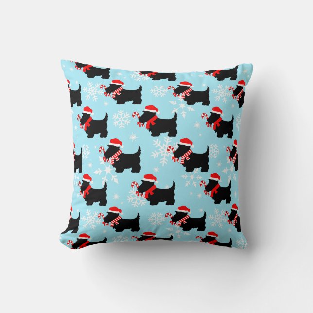 Christmas Scottie Dogs Pattern Throw Pillow (Front)
