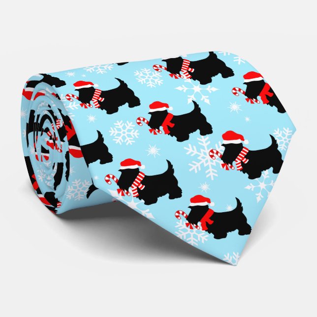 Christmas Scottie Dogs Pattern Tie (Rolled)