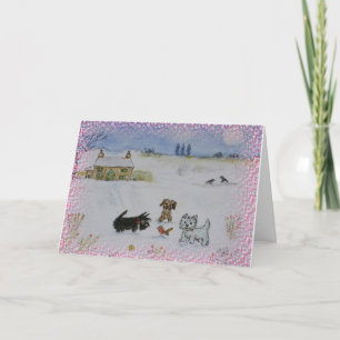 Christmas scottie Westie terrier snow card waterco