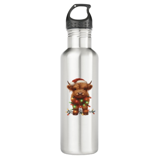 Christmas Scottish Highland Cow Classic T-Shirt 710 Ml Water Bottle (Front)