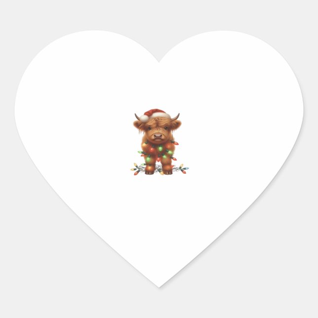 Christmas Scottish Highland Cow Classic T-Shirt Heart Sticker (Front)
