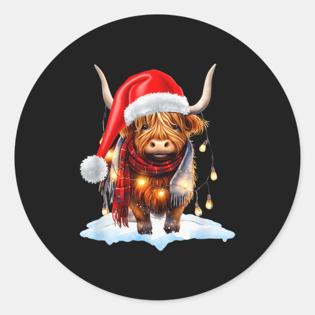Christmas Scottish Highland Cow Wrapped In Christm Classic Round Sticker (Front)