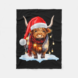 Christmas Scottish Highland Cow Wrapped In Christm Fleece Blanket