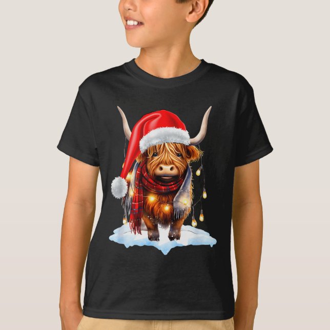 Christmas Scottish Highland Cow Wrapped In Christm T-Shirt (Front)