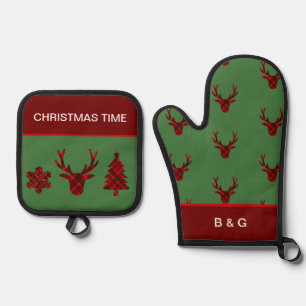 christmas scottish pattern illustration oven mitt & pot holder set