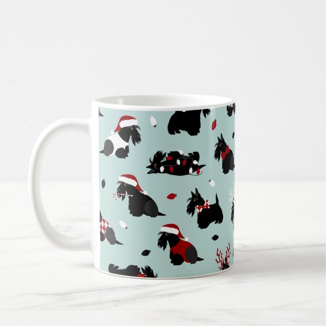 Christmas Scottish Terrier Blue Coffee Mug (Left)