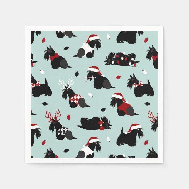 Christmas Scottish Terrier Blue Napkin (Front)