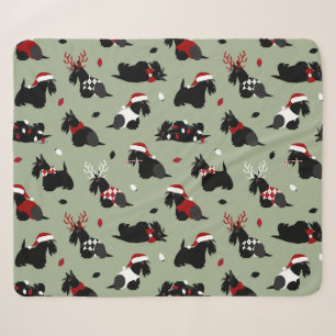 Christmas Scottish Terrier Green Sherpa Blanket