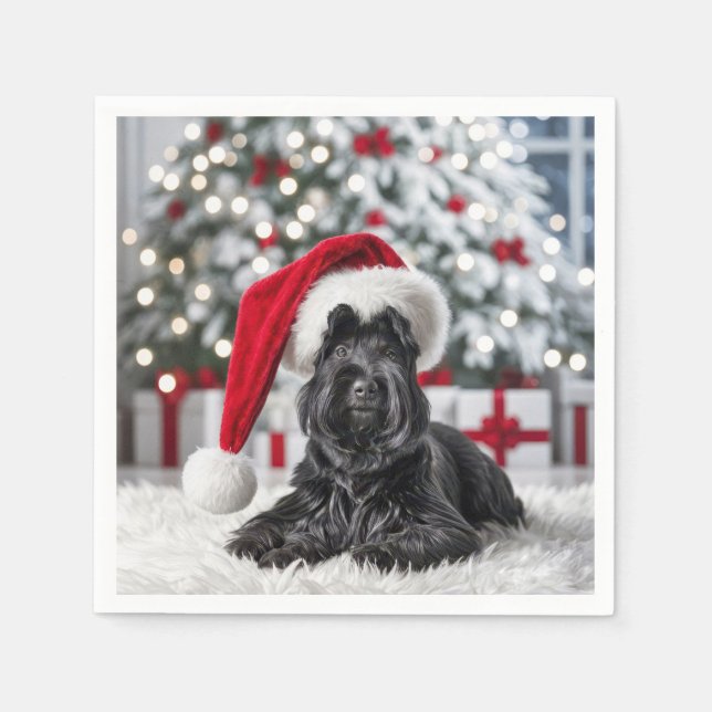 Christmas Scottish Terrier On a White Rug Napkin (Front)