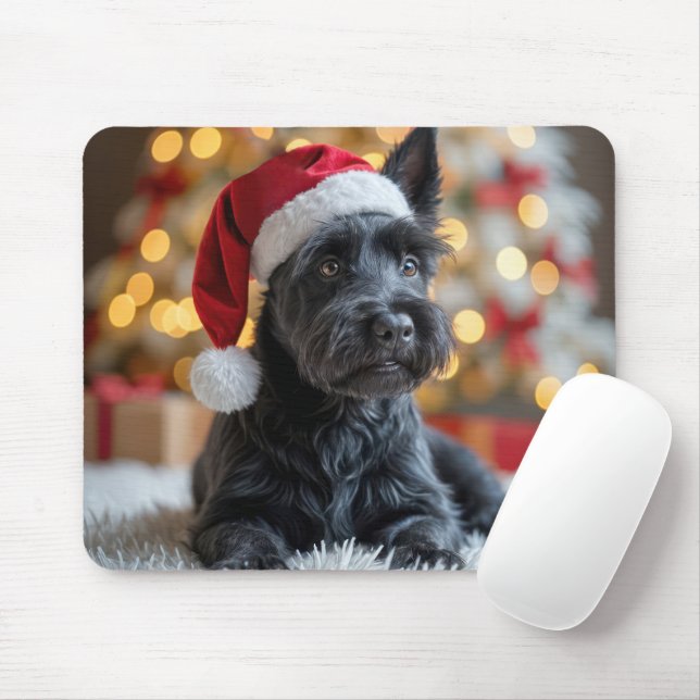 Christmas Scottish Terrier On Fur Mouse Pad (With Mouse)