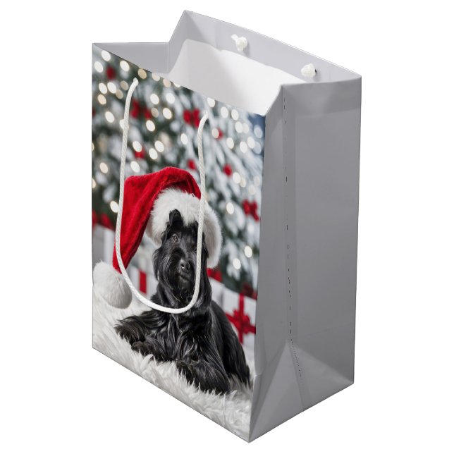 Christmas Scottish Terrier On White Rug Medium Gift Bag (Front Angled)