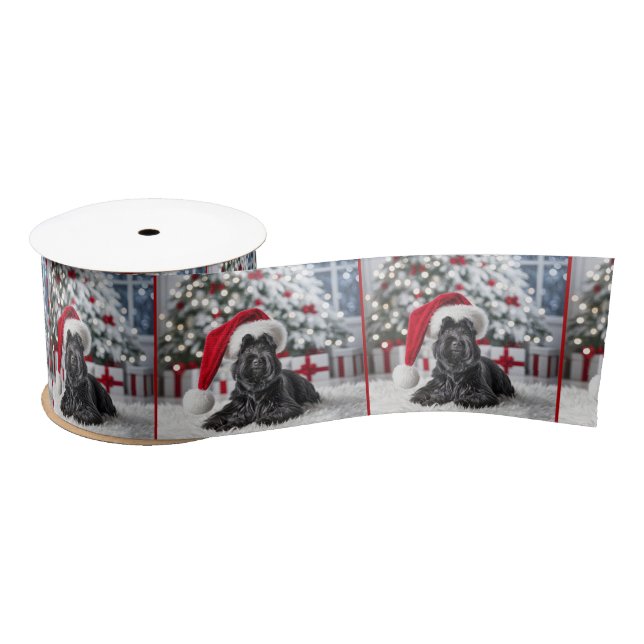 Christmas Scottish Terrier On White Rug Satin Ribbon (Spool)