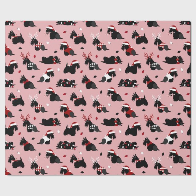 Christmas Scottish Terrier Pink Wrapping Paper (Seam)