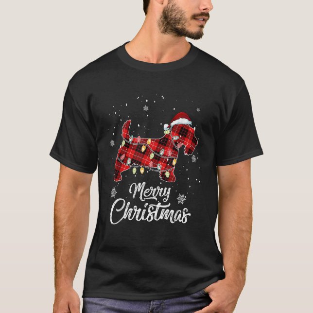 Christmas Scottish Terrier Red Plaid Dog Lover Paj T-Shirt (Front)