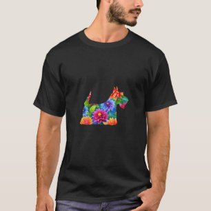 Christmas Scottish Terrier Scottie Dog Floral Wate T-Shirt