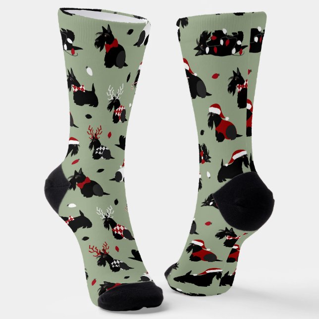 Christmas Scottish Terrier Socks (Angled)