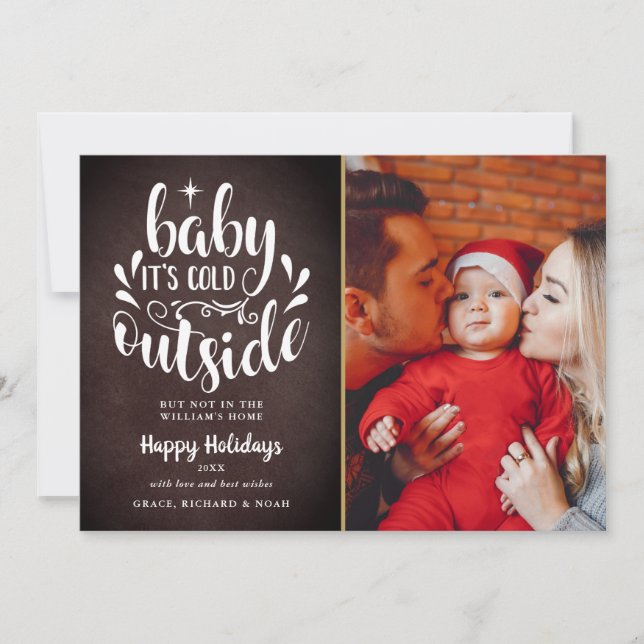 Christmas Script Boho Chalkboard Photo Holiday Card (Front)
