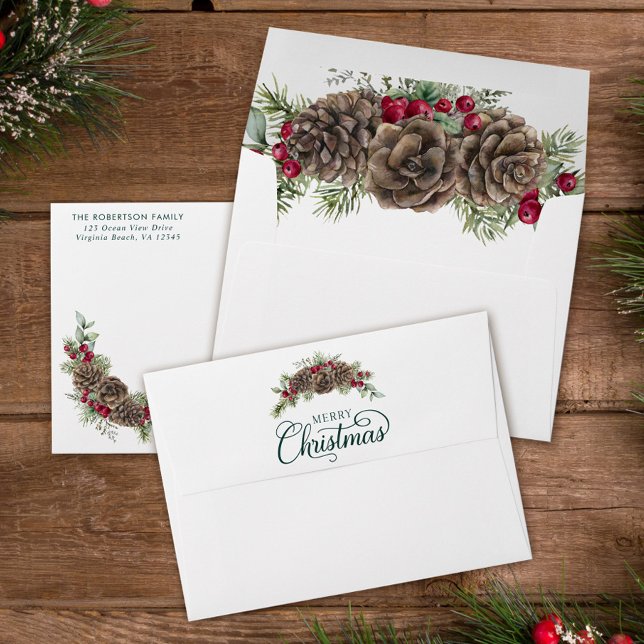Christmas Script Botanical Watercolor Green Envelope (Creator Uploaded)