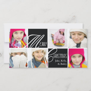 Christmas Script Collage in Black Greeting Card