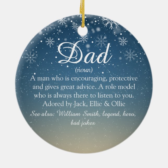 Christmas Script Father, Dad, Papa Definition Ceramic Ornament (Back)