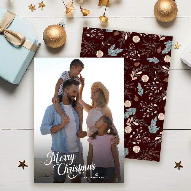 Christmas Script Full Photo Boho Greenery Holiday Card (Creator Uploaded)