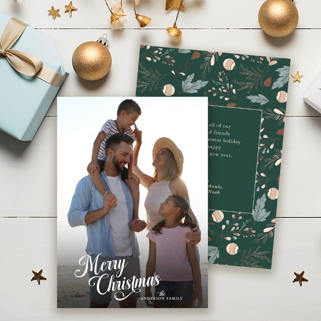 Christmas Script Full Photo Boho Greenery Message Holiday Card (Creator Uploaded)