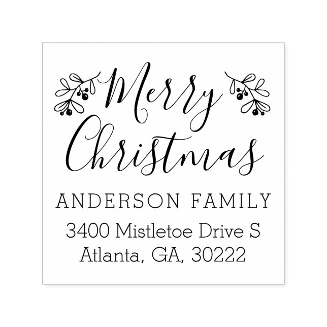 Christmas Script Mistletoe Family Return Address Self-inking Stamp (Design)