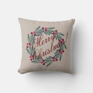 Christmas Script Pretty Festive Tan Throw Pillow