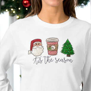 Christmas Script Santa Initial Coffee Tree T-Shirt