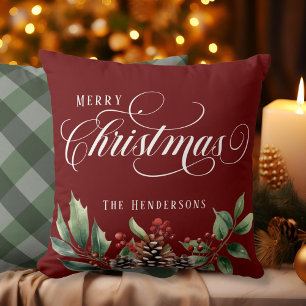 Christmas script throw pillow