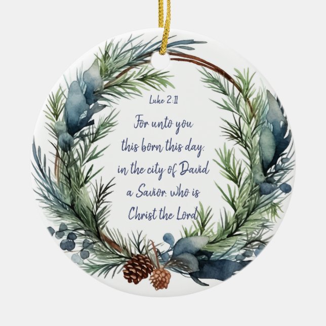 Christmas Scripture Luke 2:11 Cardinal Bird Ceramic Ornament (Front)