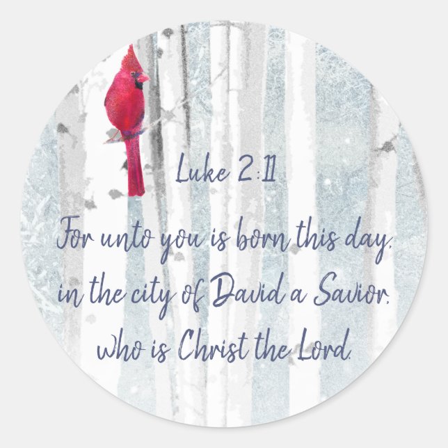 Christmas Scripture Luke 2:11 Cardinal Bird Classic Round Sticker (Front)