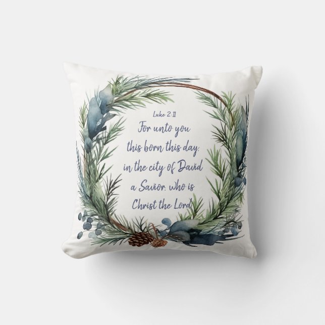 Christmas Scripture Luke 2:11 Cardinal Bird Throw Pillow (Front)