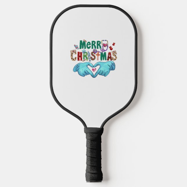 Christmas Scrub Merry Christmas Xmas Stethoscope N Pickleball Paddle (Front)