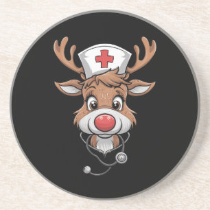 Christmas Scrub Top Reindeer Rubber Gloves Nurses Coaster