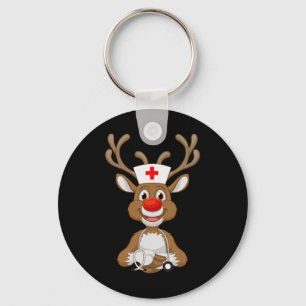 Christmas Scrub Top Reindeer Scrubs Rubber Gloves Keychain