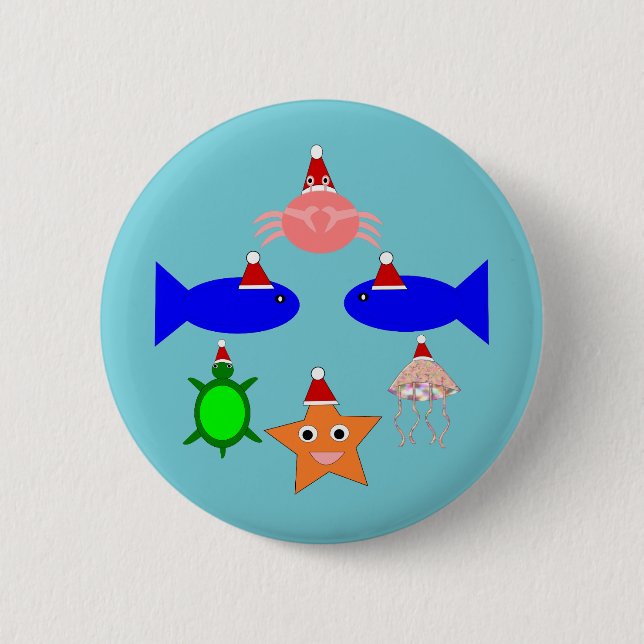 Christmas Sea Creatures 2 Inch Round Button (Front)