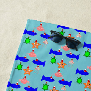 Christmas Sea Creatures Beach Towel