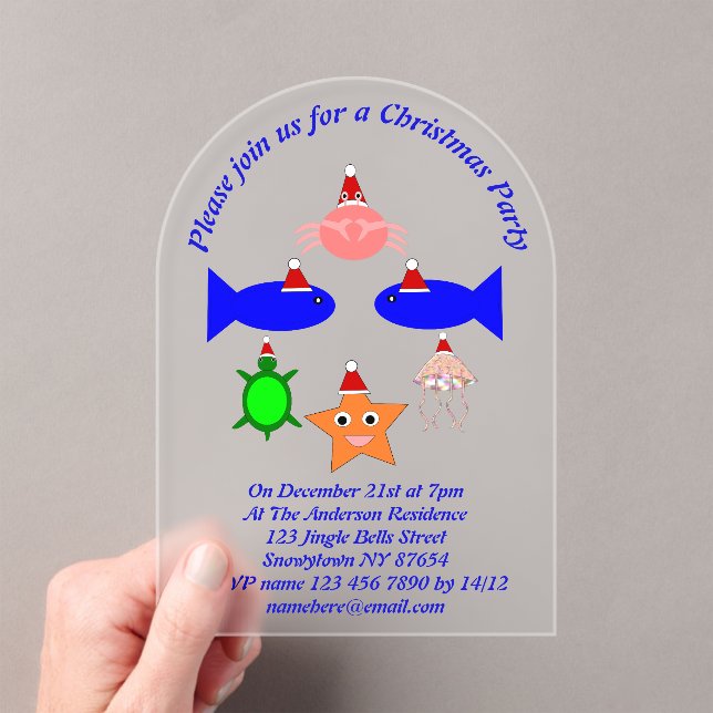 Christmas Sea Creatures Custom Acrylic Invitations (Insitu (Handheld))